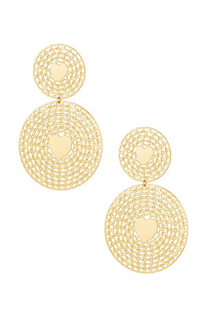 Earrings statement round with heart - gold h5 