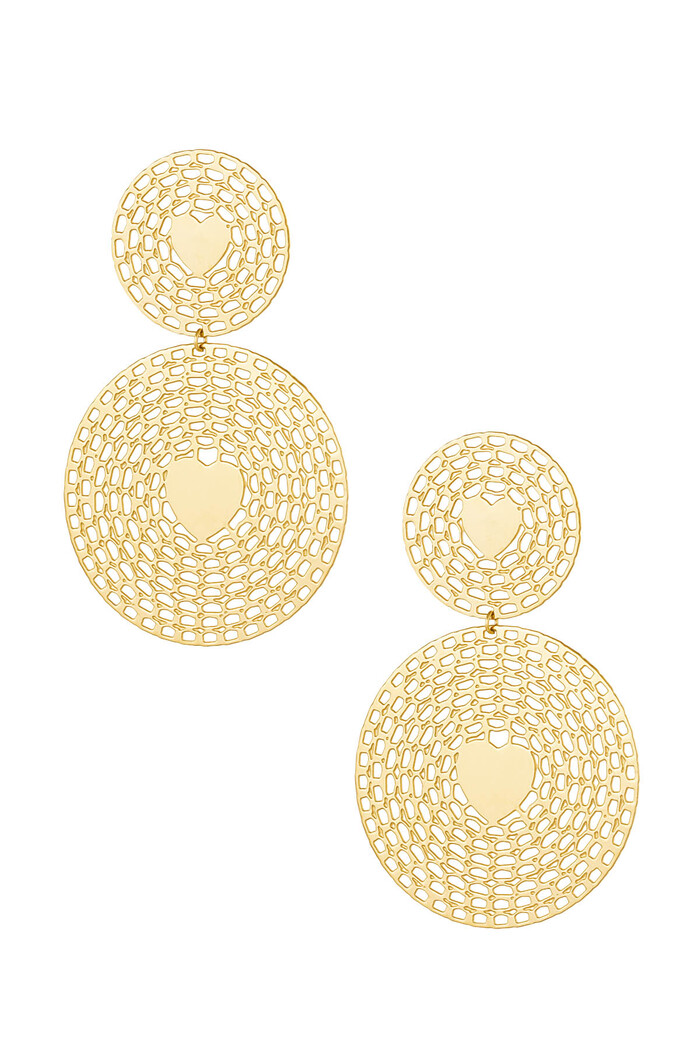 Earrings statement round with heart - gold 