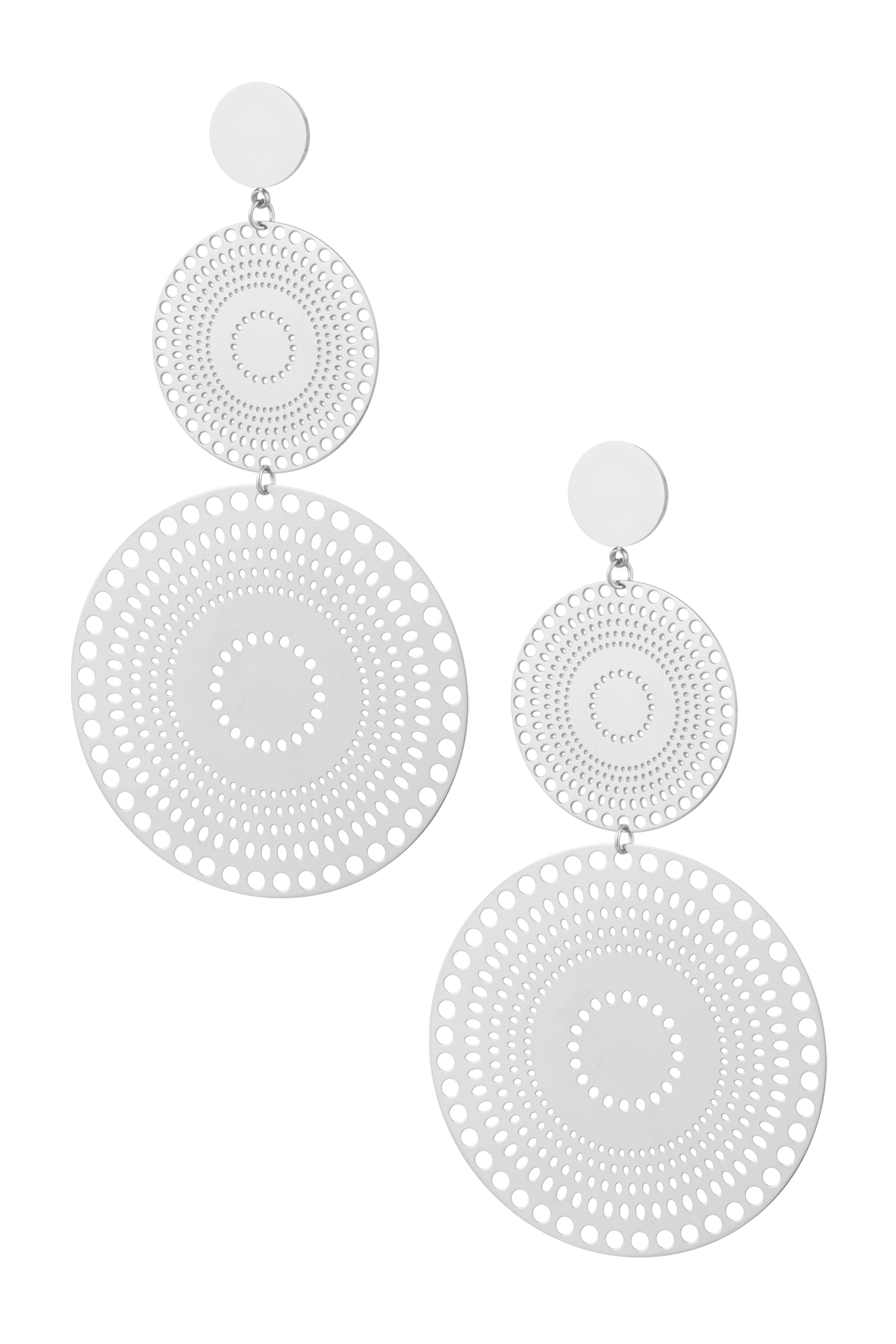 Earrings round statement items - silver color Stainless Steel