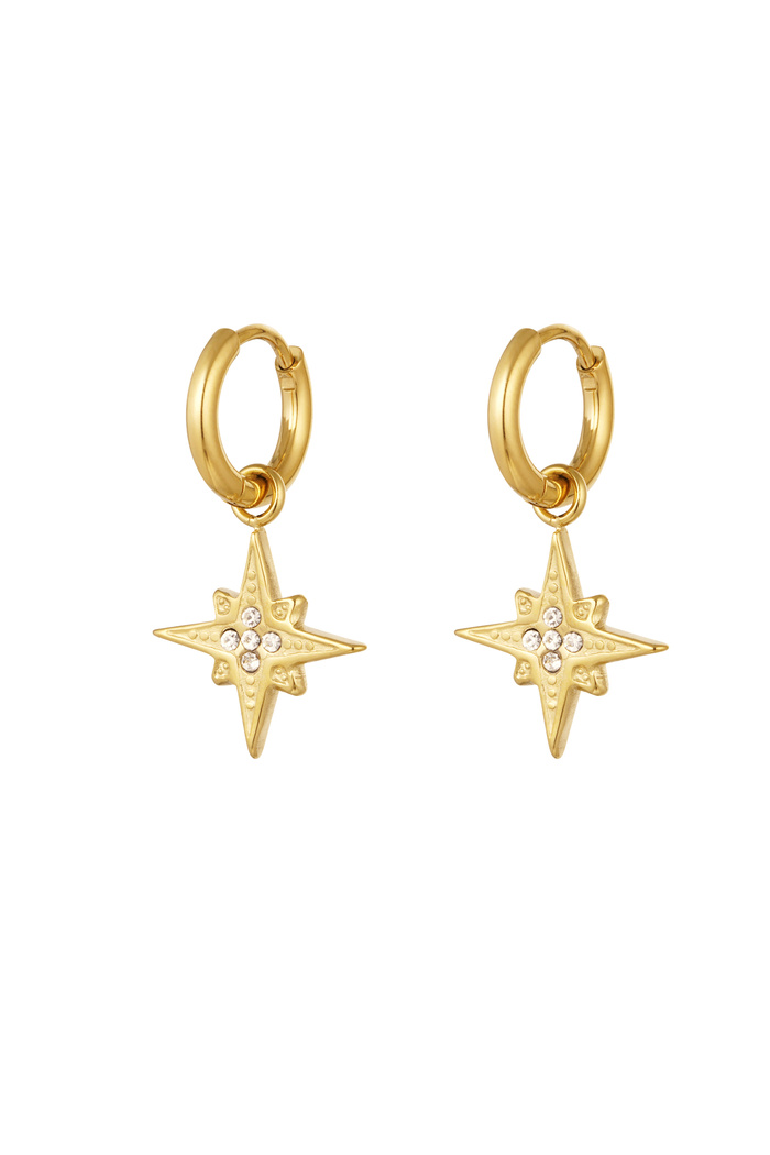 Earrings star charm with strass - gold Stainless Steel 
