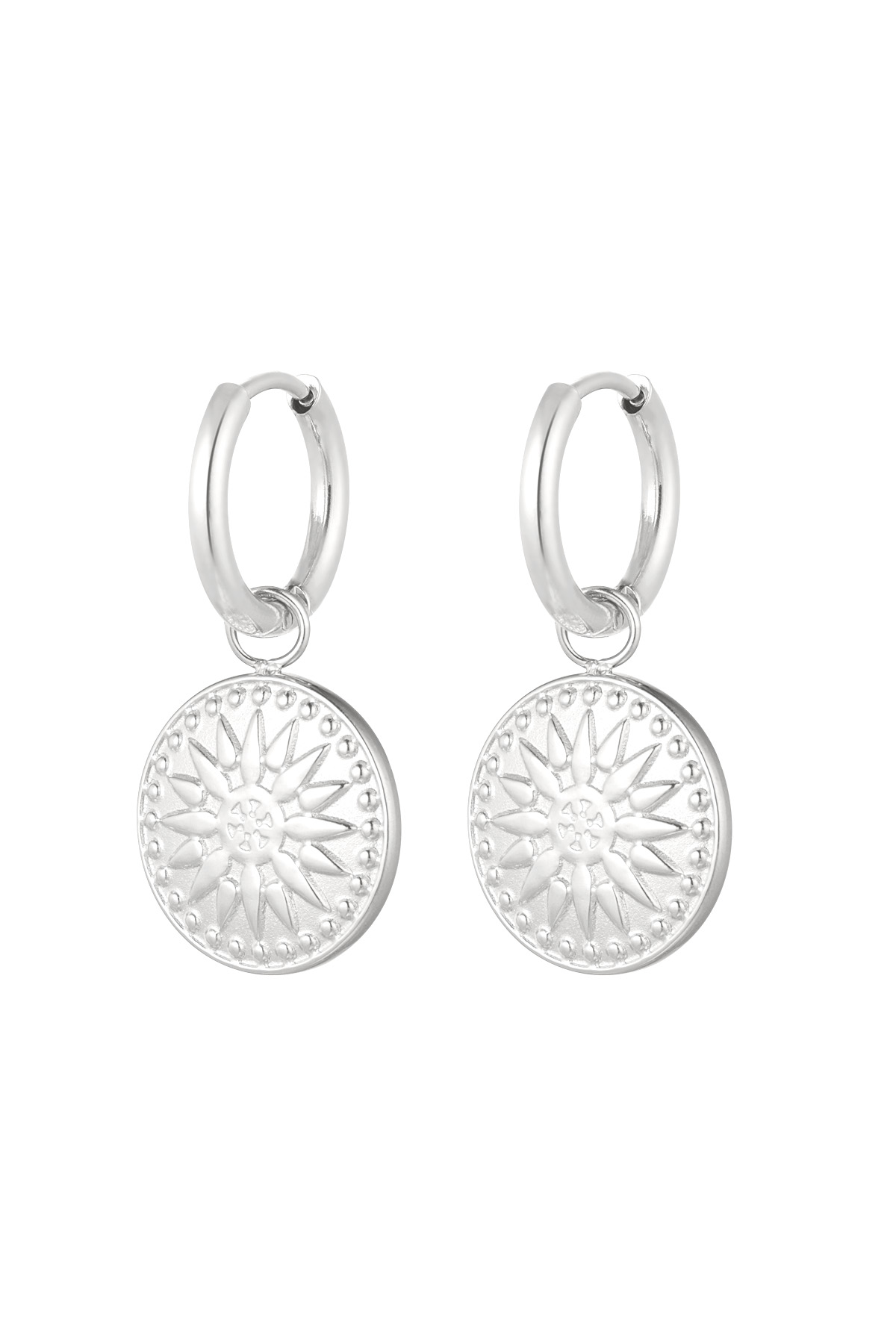 Earrings round coin - silver h5 