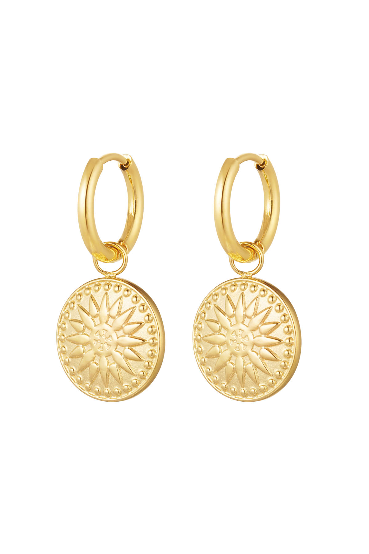 Earrings round coin - Gold color 2