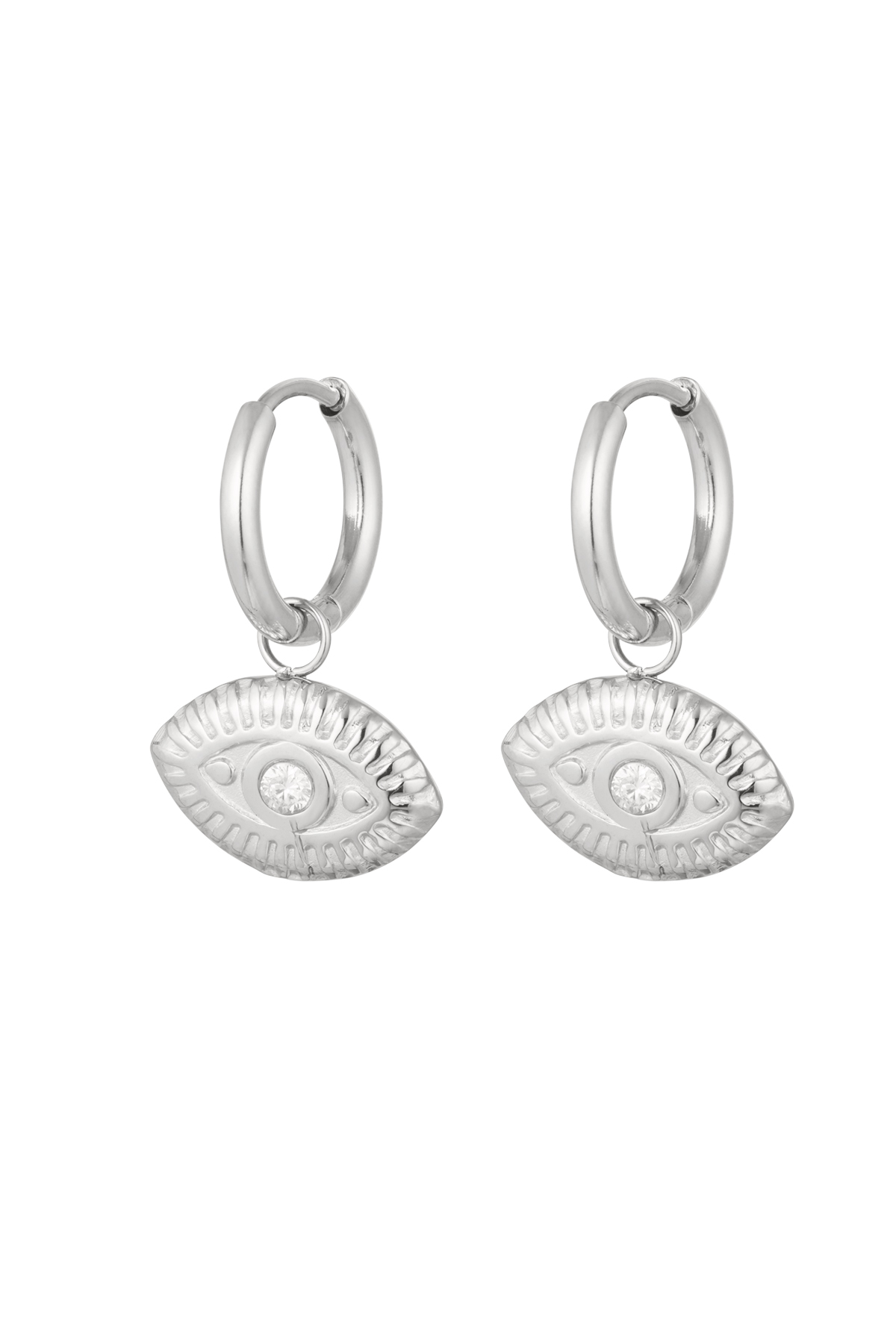 Earrings eye charm with strass - silver color Stainless Steel 2