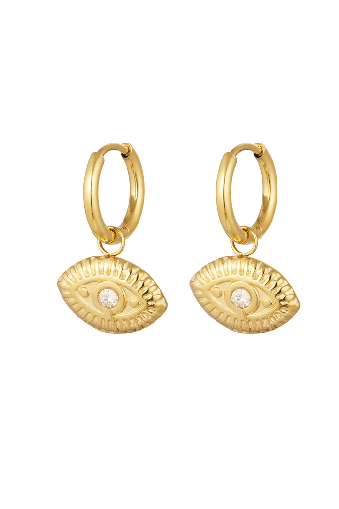 Earrings eye charm with strass - gold Stainless Steel 