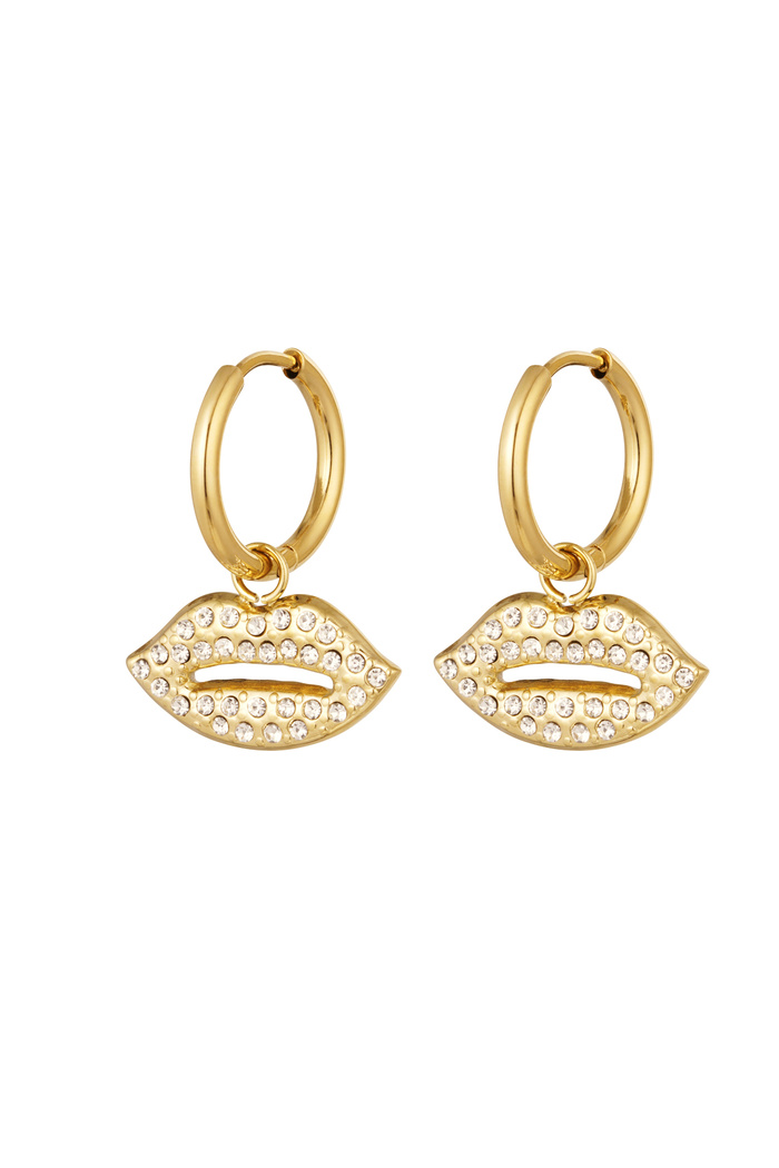 Earrings lips charm - gold Stainless Steel 