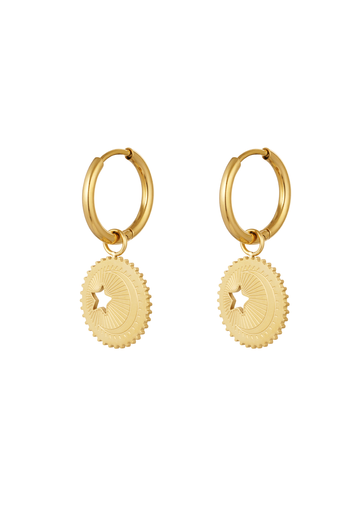 Earrings star coin - gold Stainless Steel 