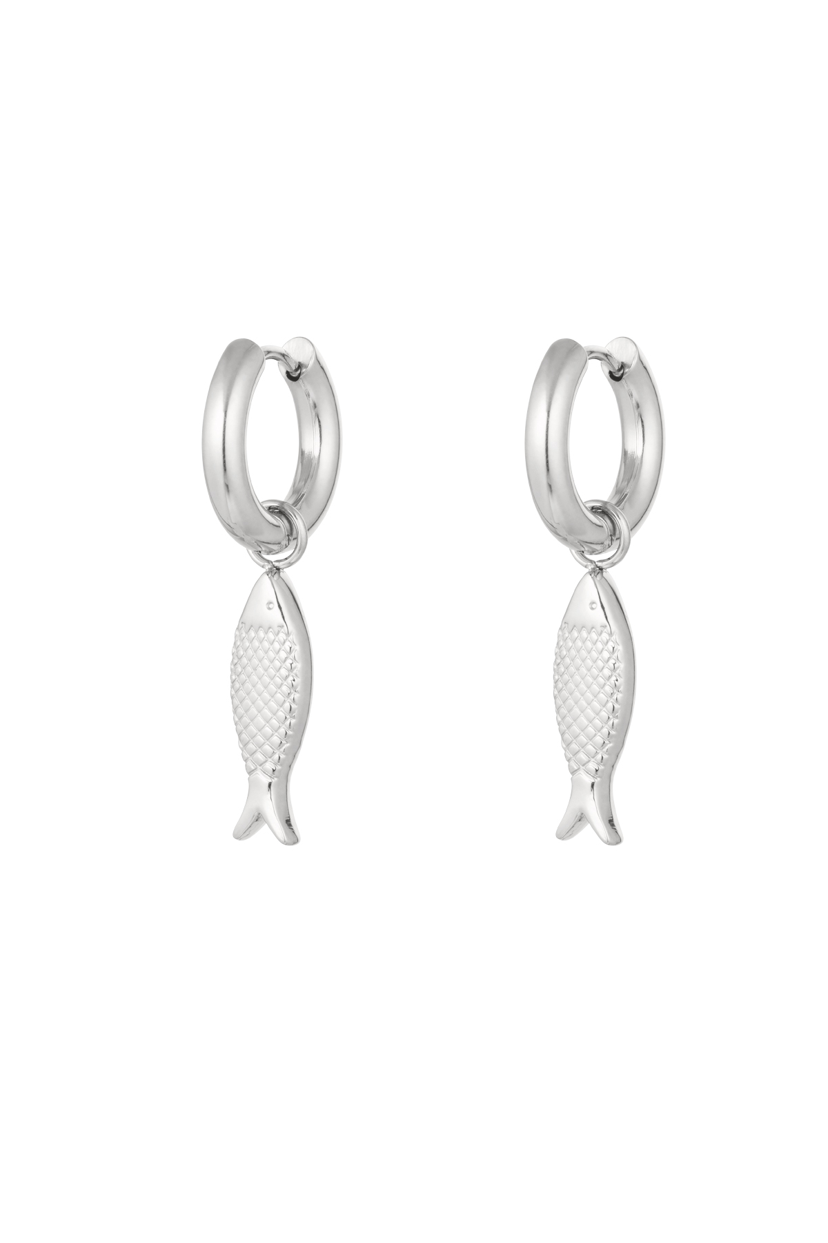 Earrings with fish charm - silver Stainless Steel 