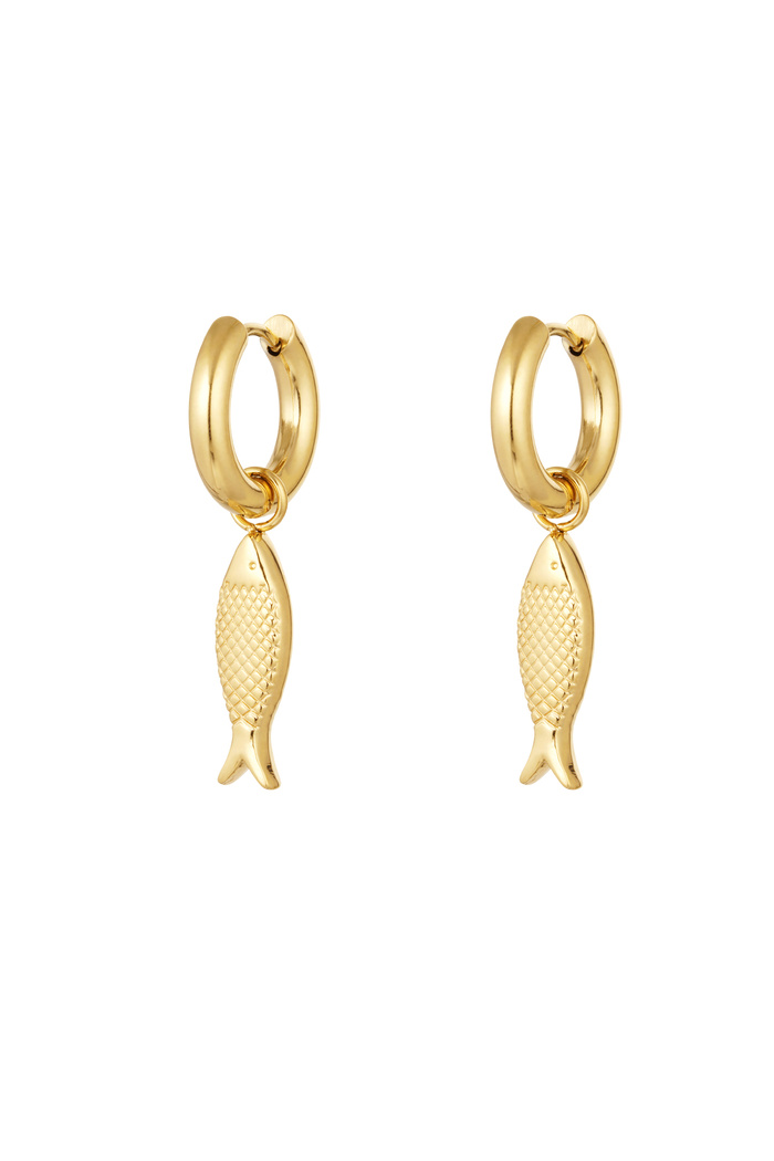 Earrings with fish charm - gold Stainless Steel 