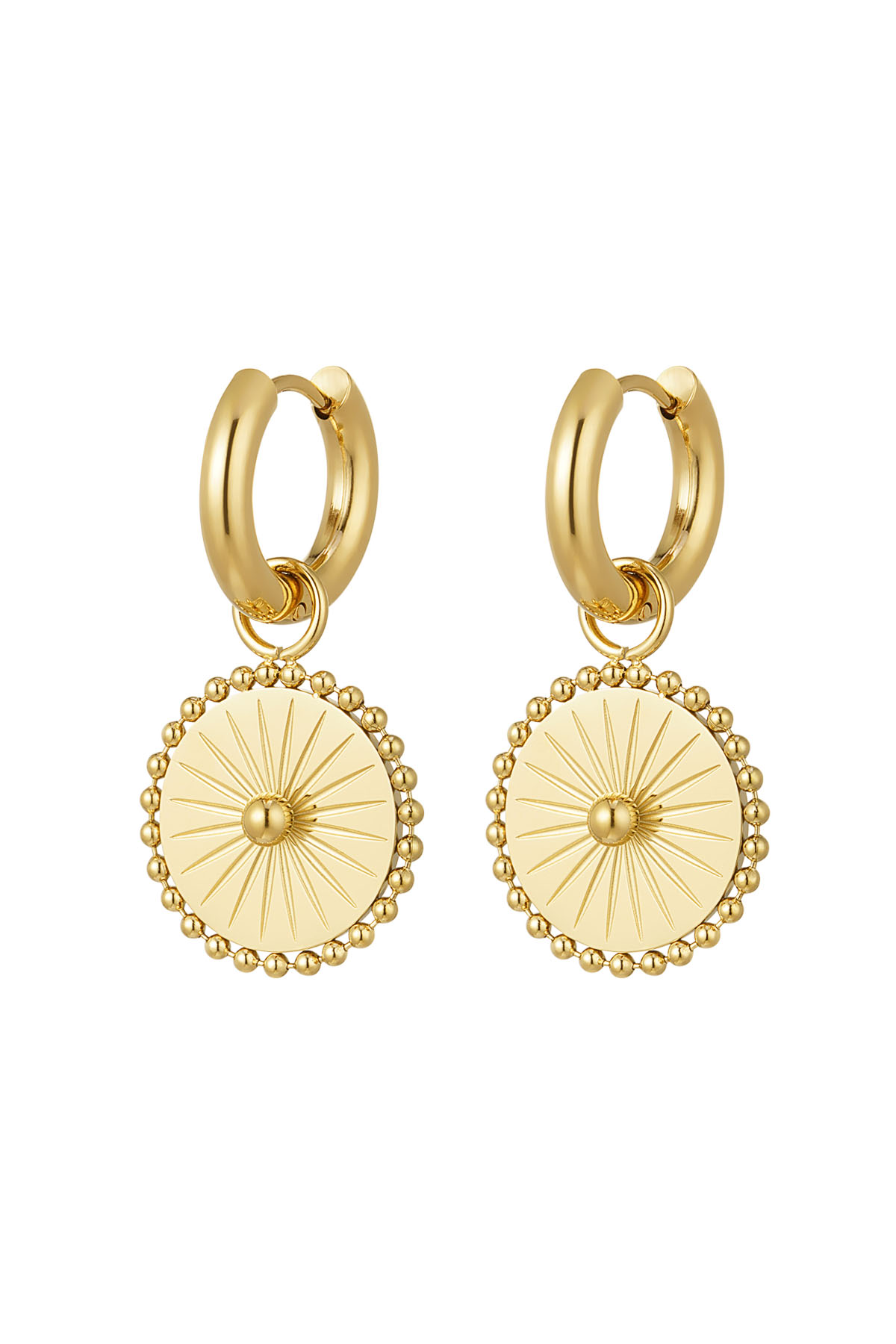 Earrings coin with balls - Gold color