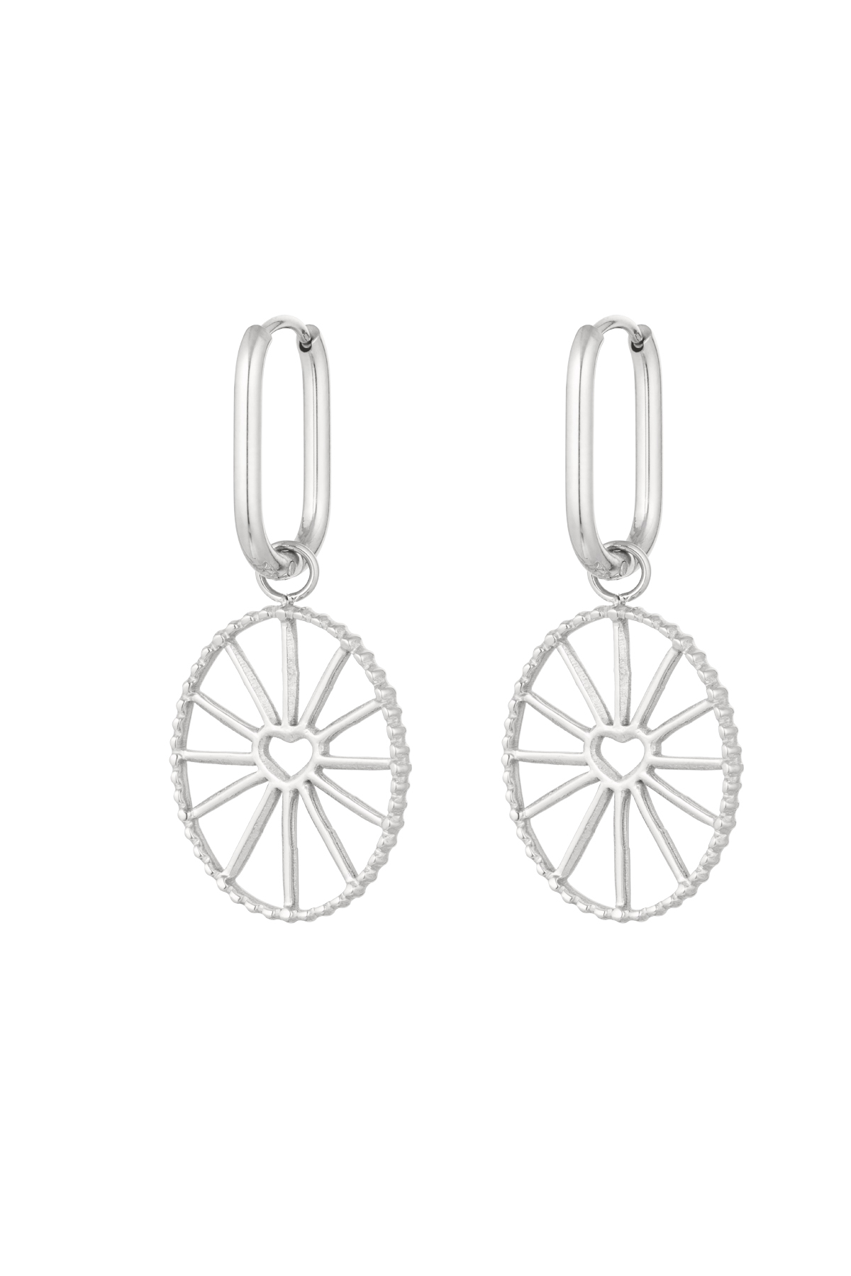 Boucles d'oreilles coeurs spin coin - argenté Acier Inoxydable 