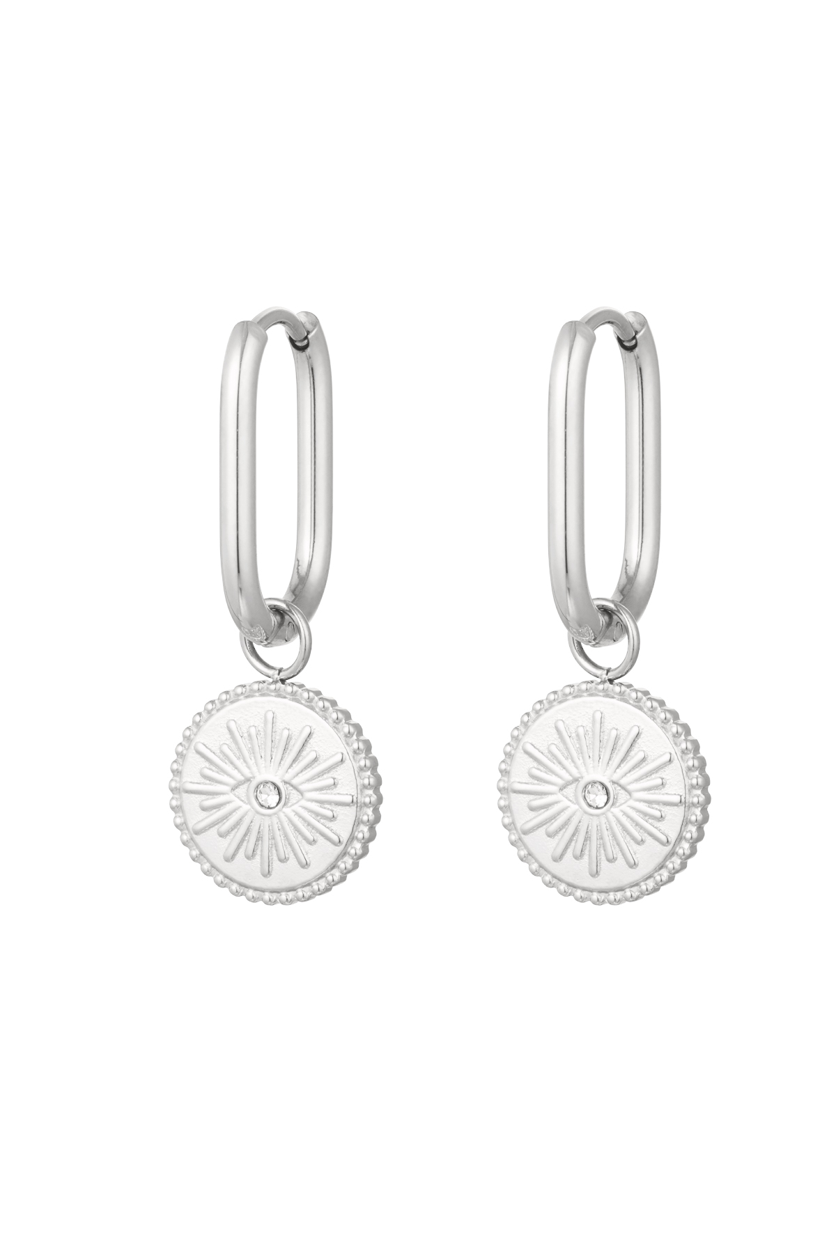 Earrings oblong with eye coin - silver Stainless Steel h5 
