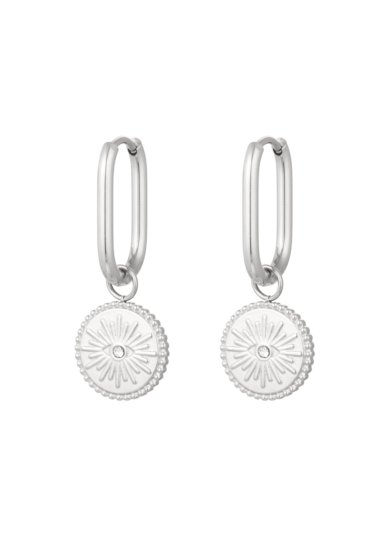 Earrings oblong with eye coin - silver color Stainless Steel