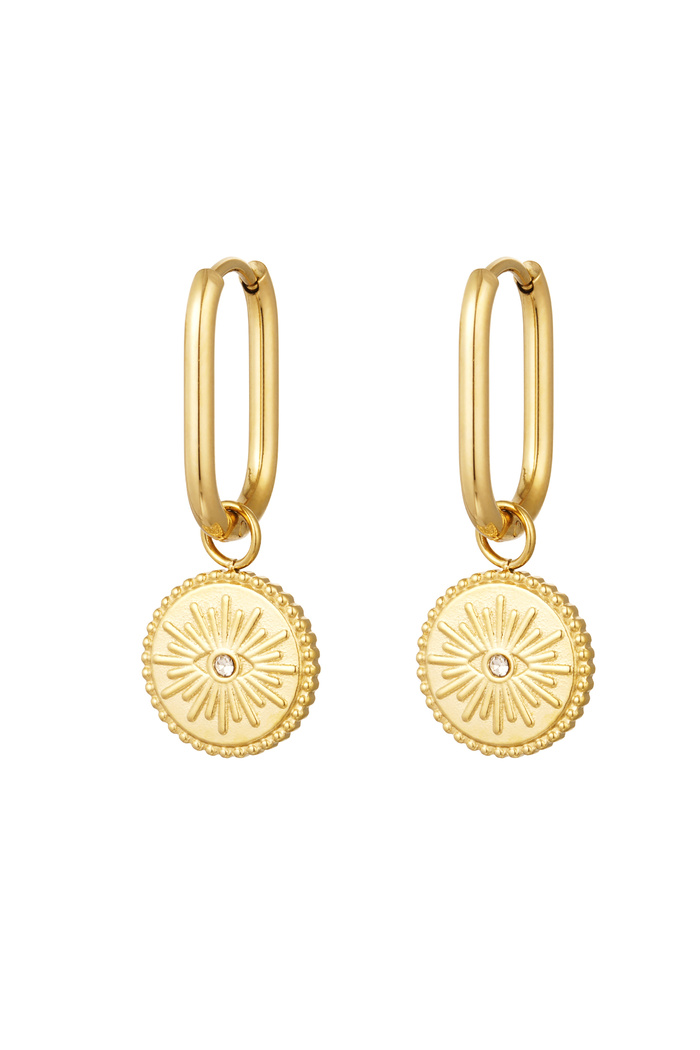 Earrings oblong with eye coin - gold Stainless Steel 