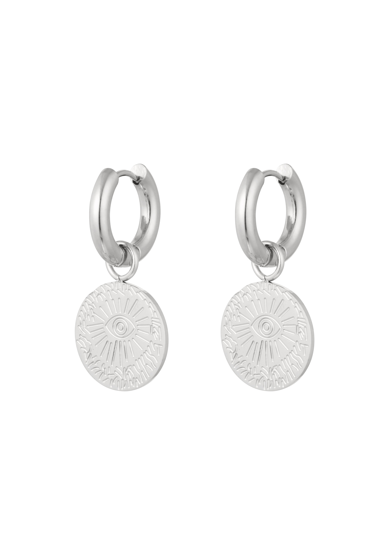 Earrings eye coin - silver Stainless Steel h5 