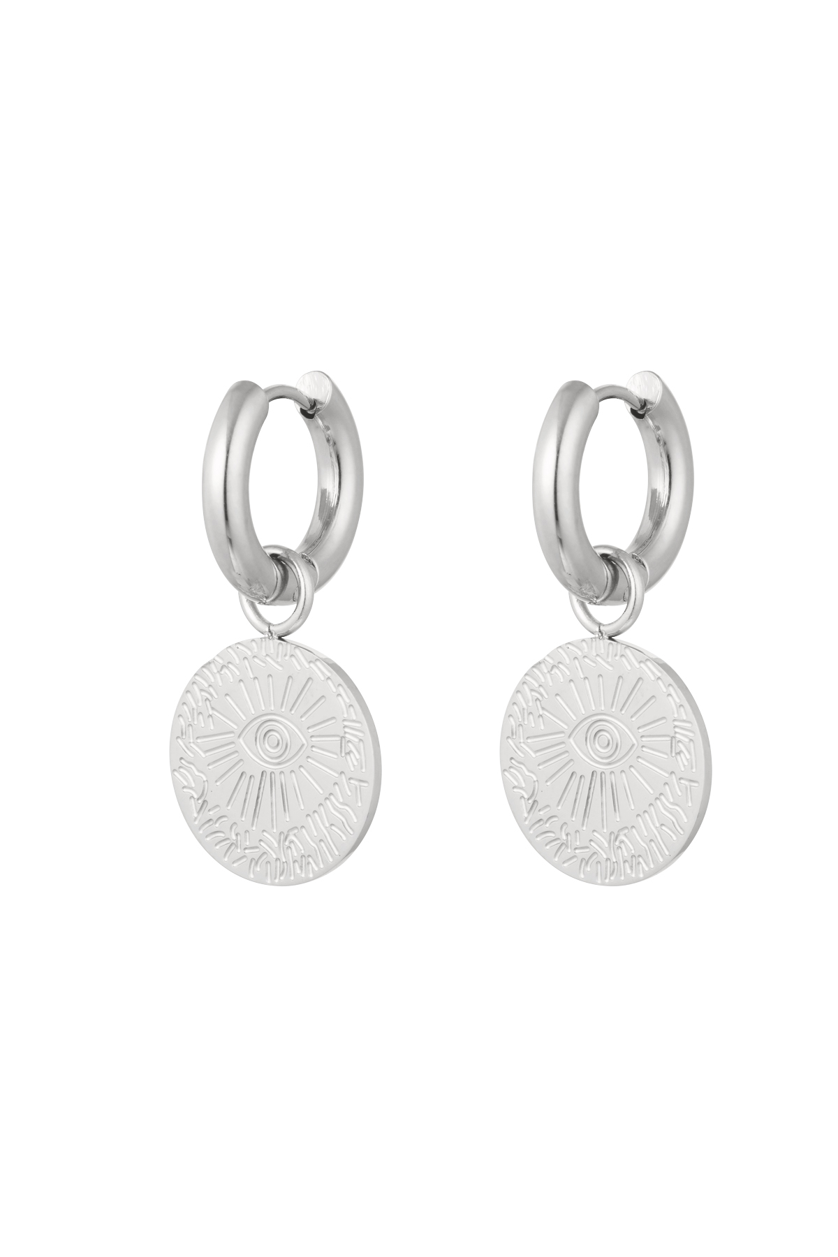 Earrings eye coin - silver color Stainless Steel