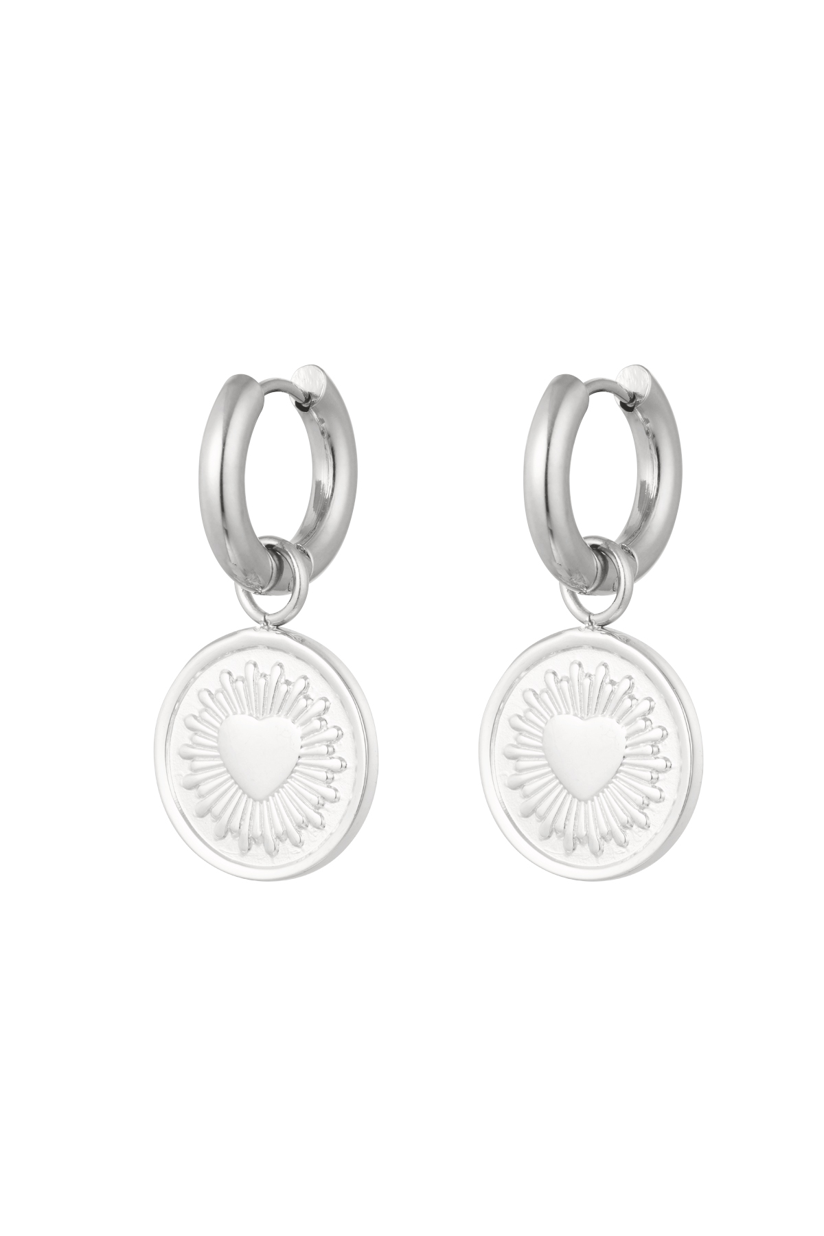 Oorbellen hart coin - zilver Stainless Steel 