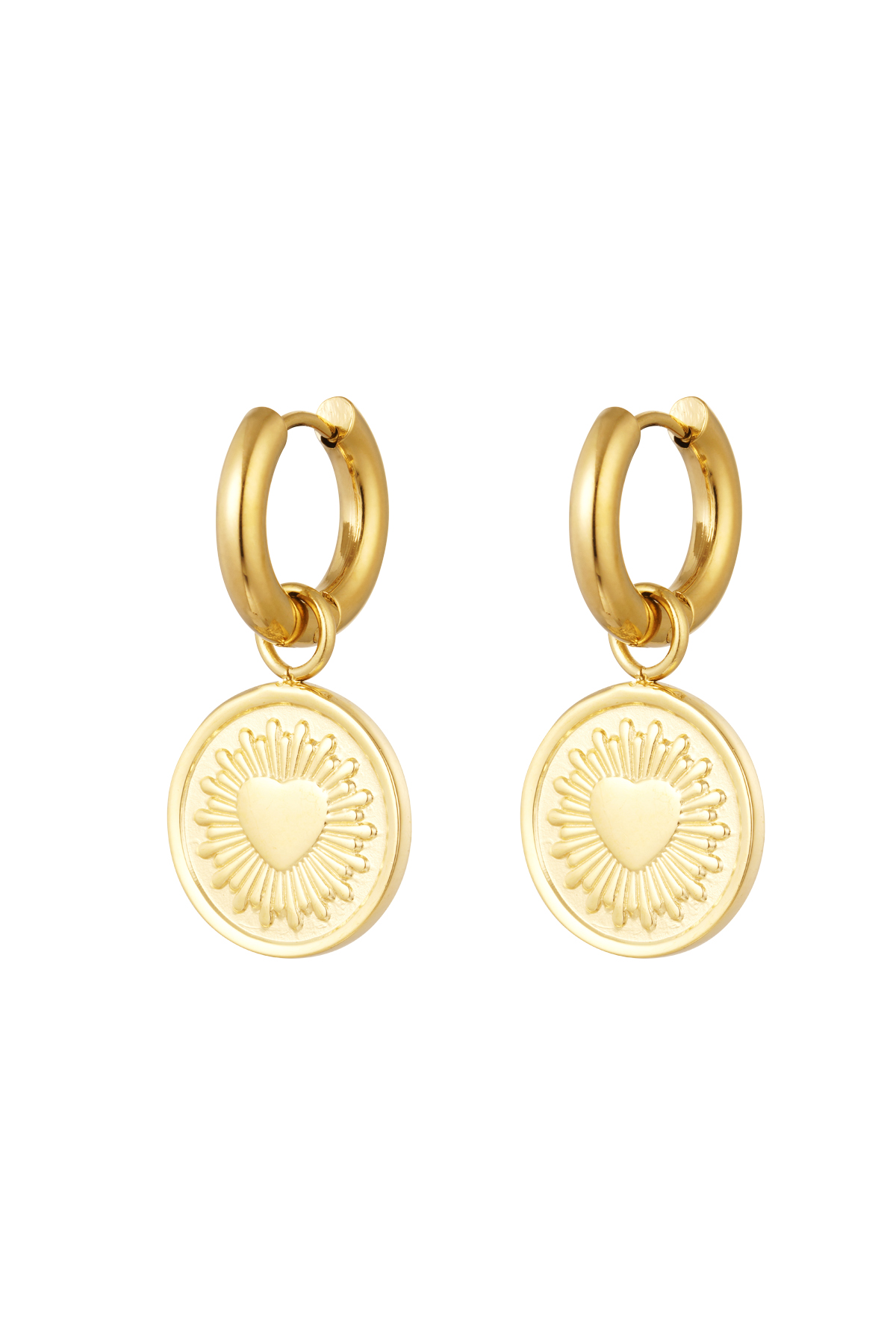 Earrings heart coin - gold Stainless Steel
