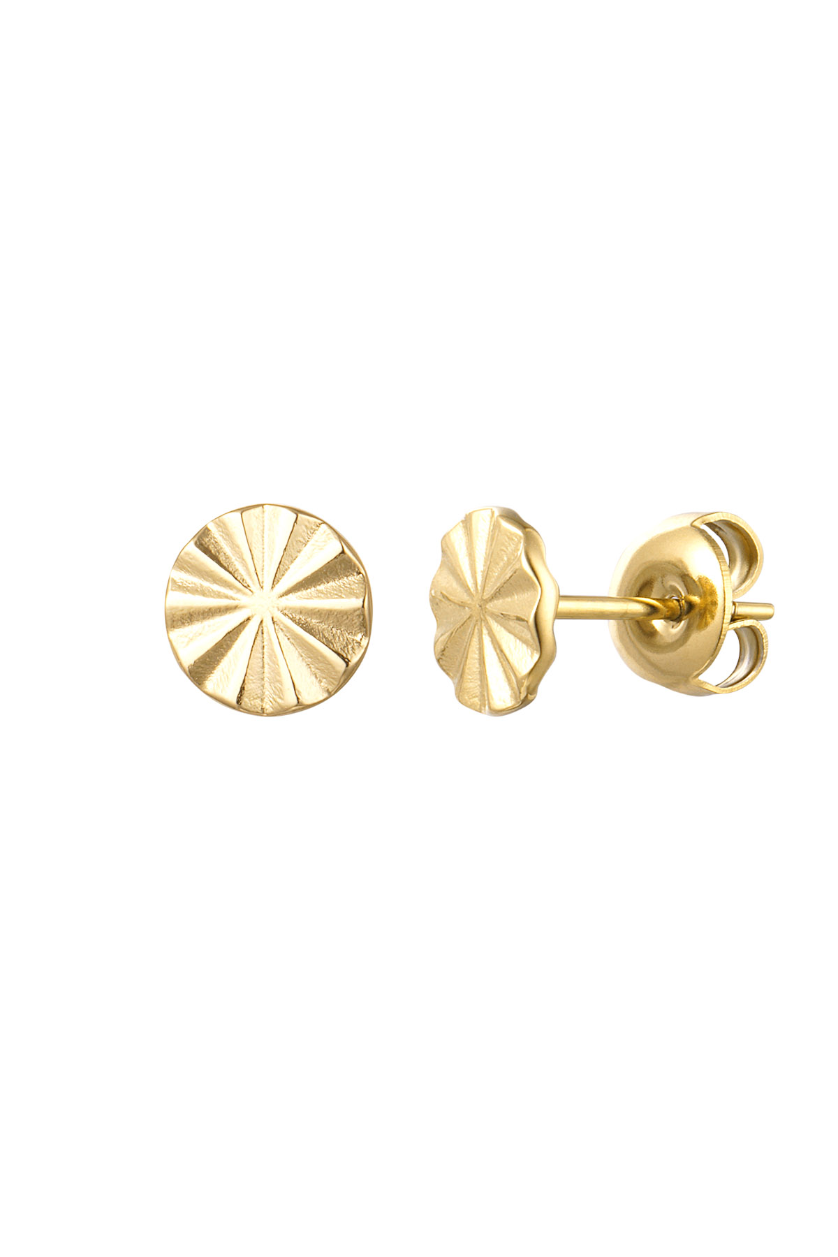 Earring stud round with print - gold Stainless Steel