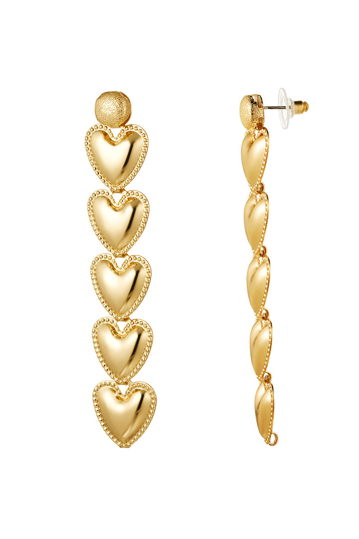 Earrings 5 hearts - gold 