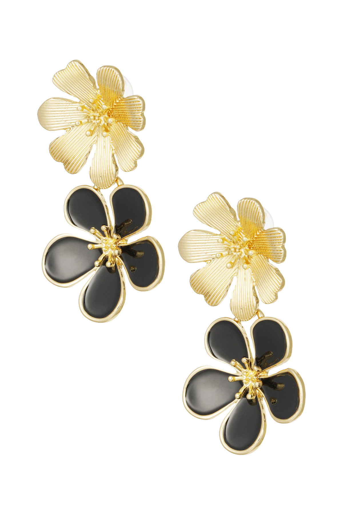 Earrings 2 times flower - black 2