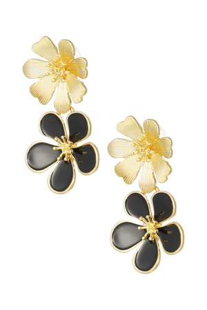 Earrings 2 times flower - black h5 
