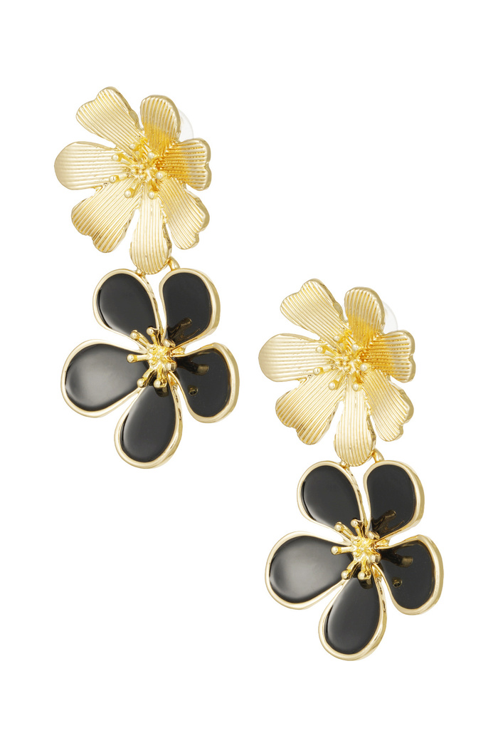 Earrings 2 times flower - black 