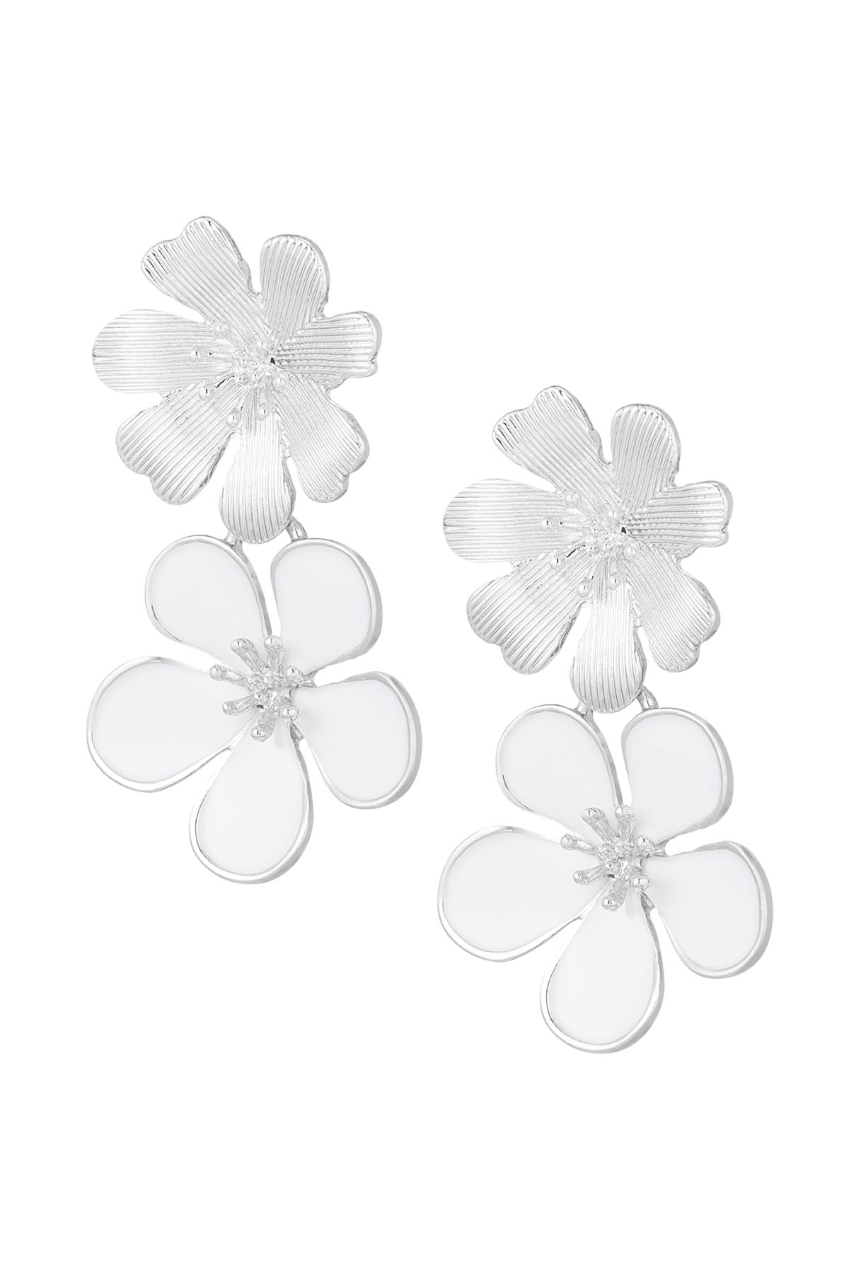 Earrings 2 times flower - silver h5 