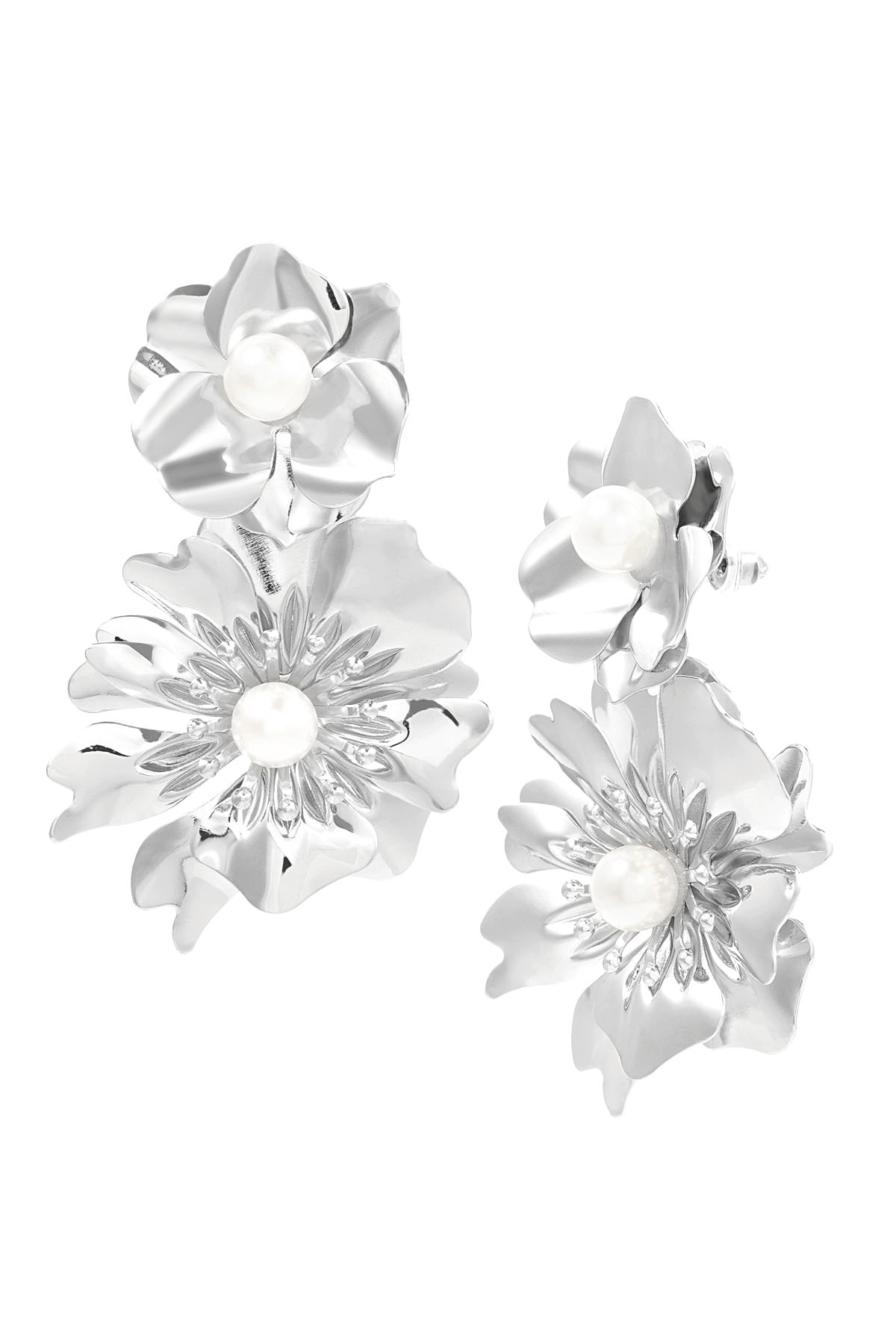 Earrings statement flower - silver h5 