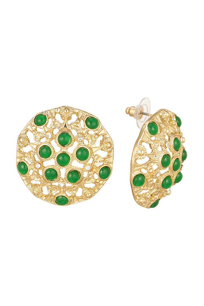 Earrings mandela with green stones - gold 