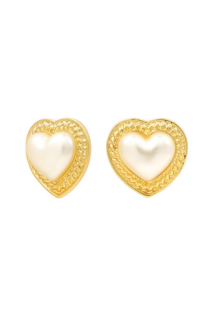 Pendientes corazón perla - oro h5 
