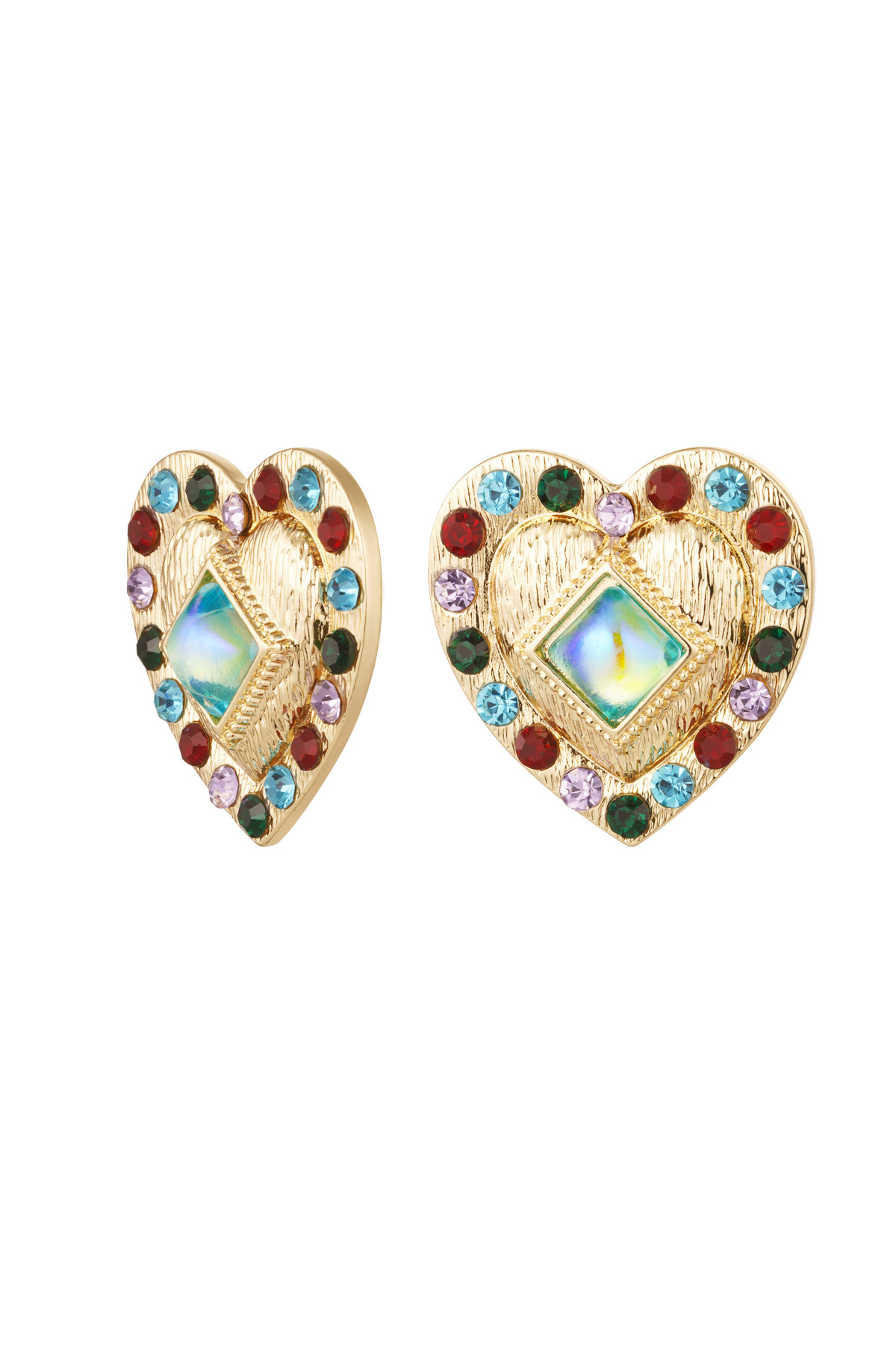 Earrings colorful heart - Gold color 2