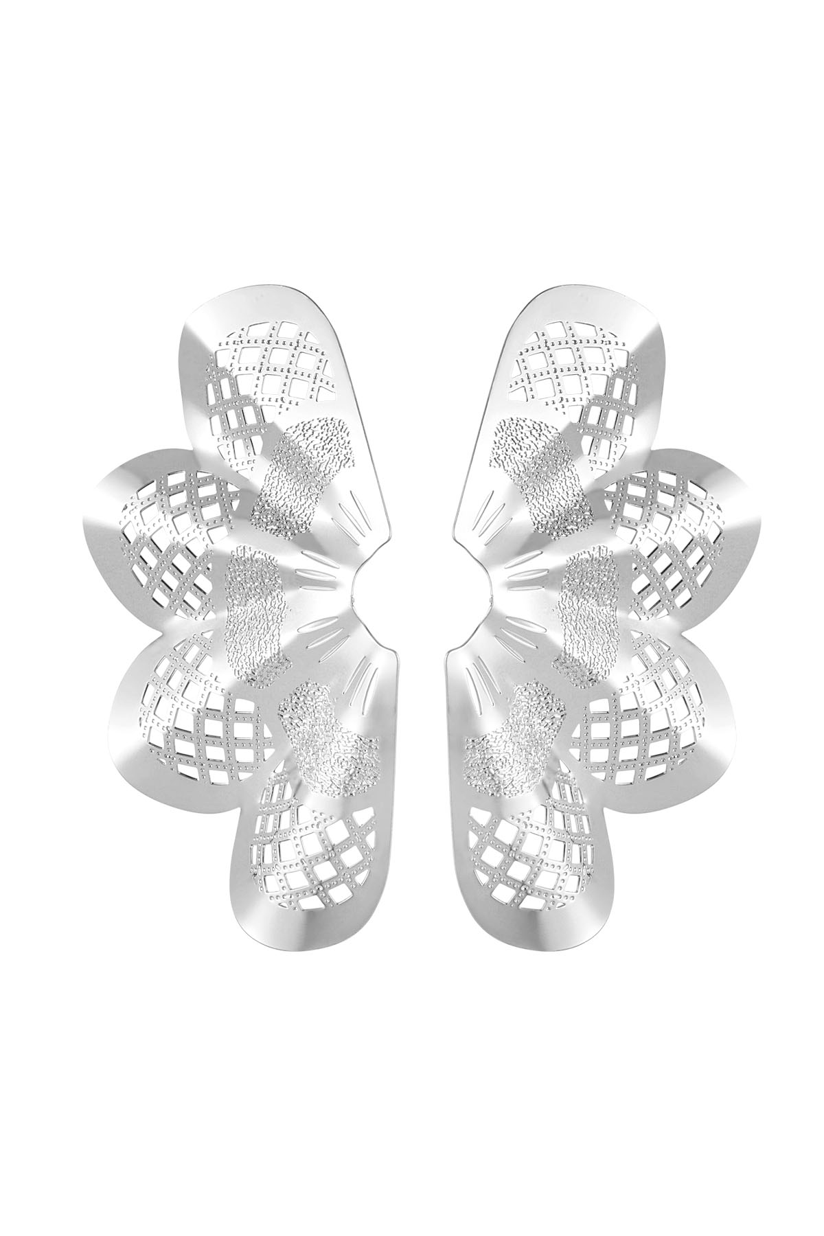 Pendientes de botón media flor con estampado - plata Cobre
