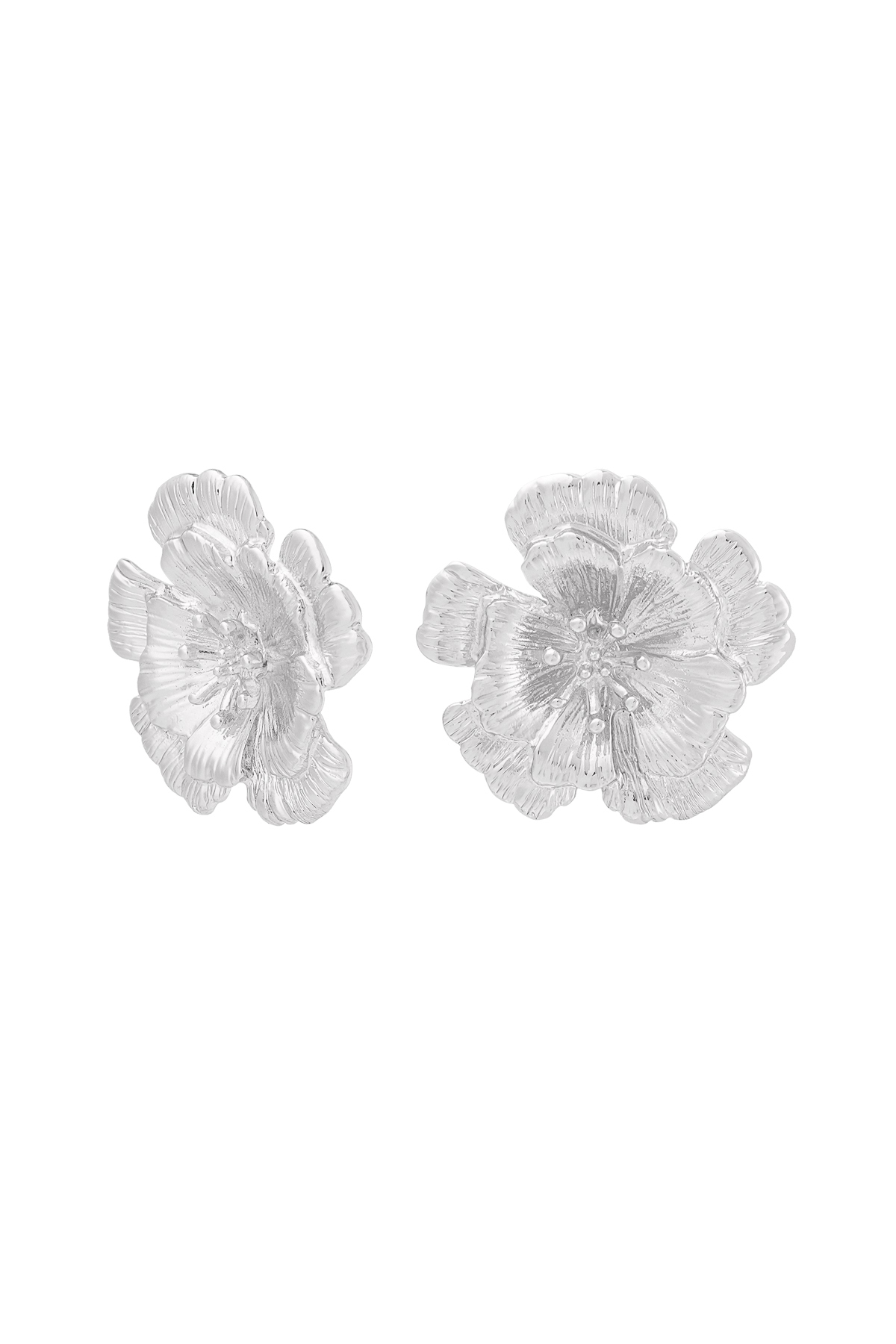 Oorbellen 3d bloem - zilver