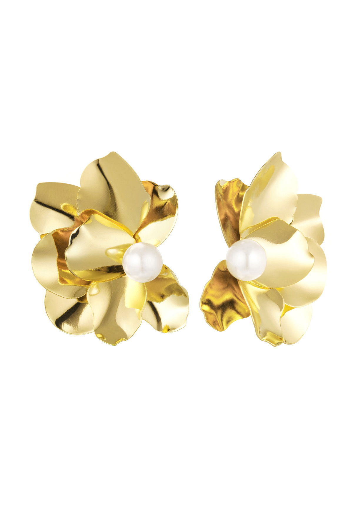 Ohrstecker Blume mit Perle - Gold