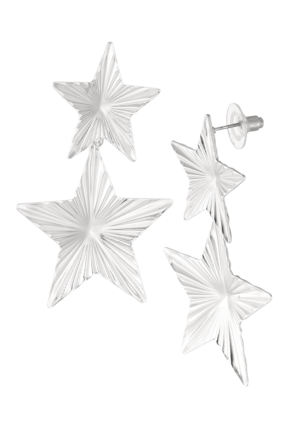 Earrings 2 stars with print - silver h5 