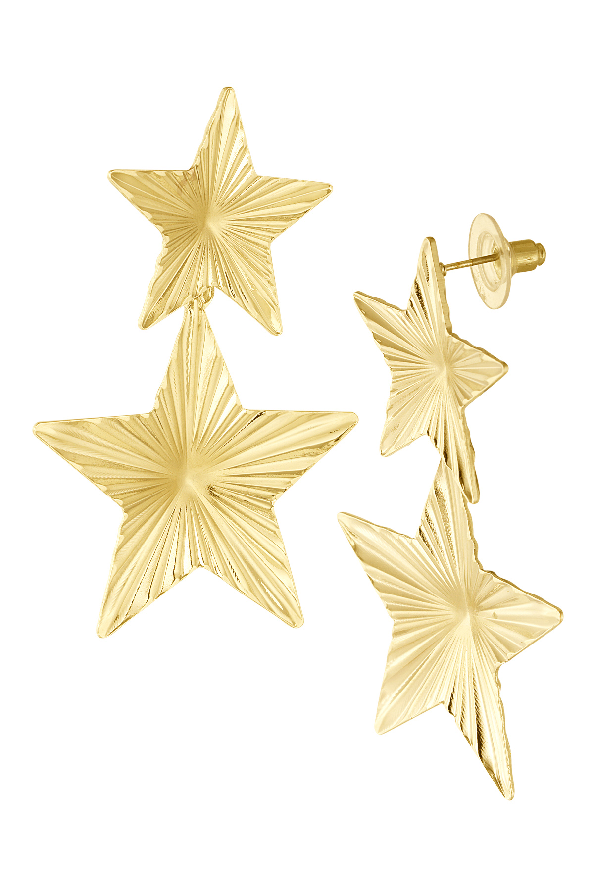 Earrings 2 stars with print - gold h5 