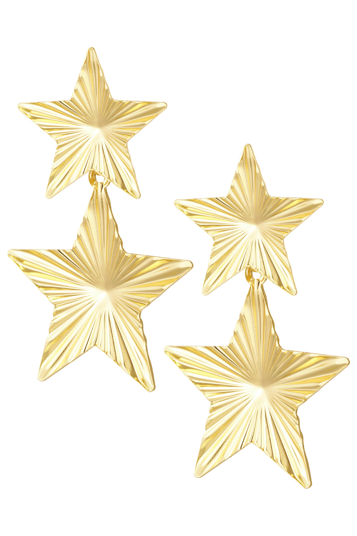Earrings 2 stars with print - gold h5 