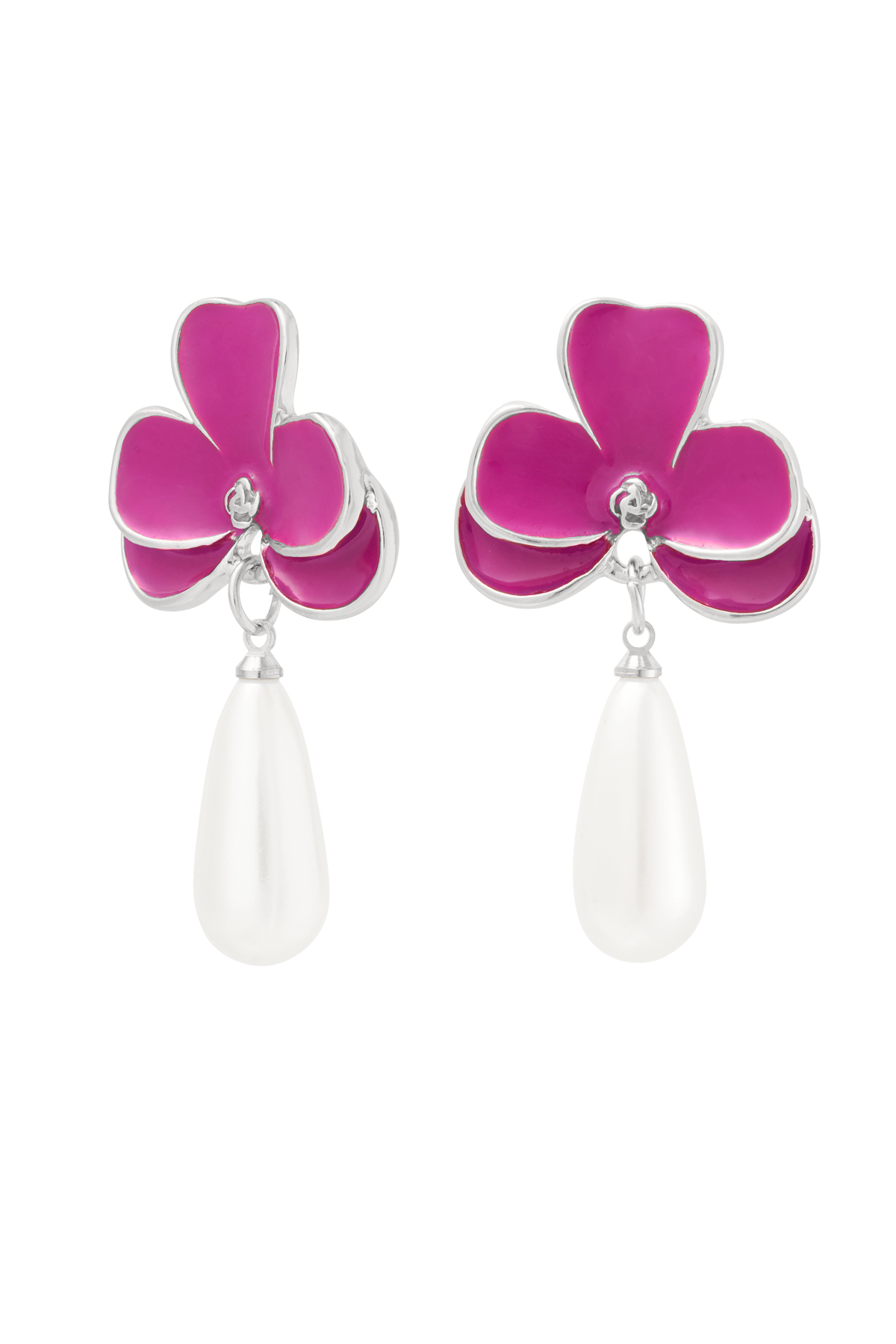 Earrings pink flower with pearl - silver h5 