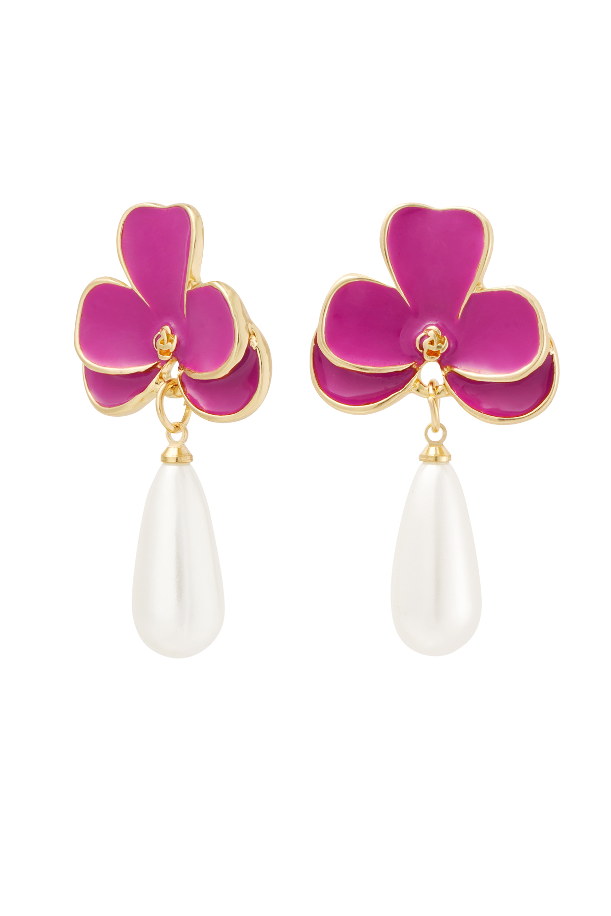 Earrings pink flower with pearl - gold