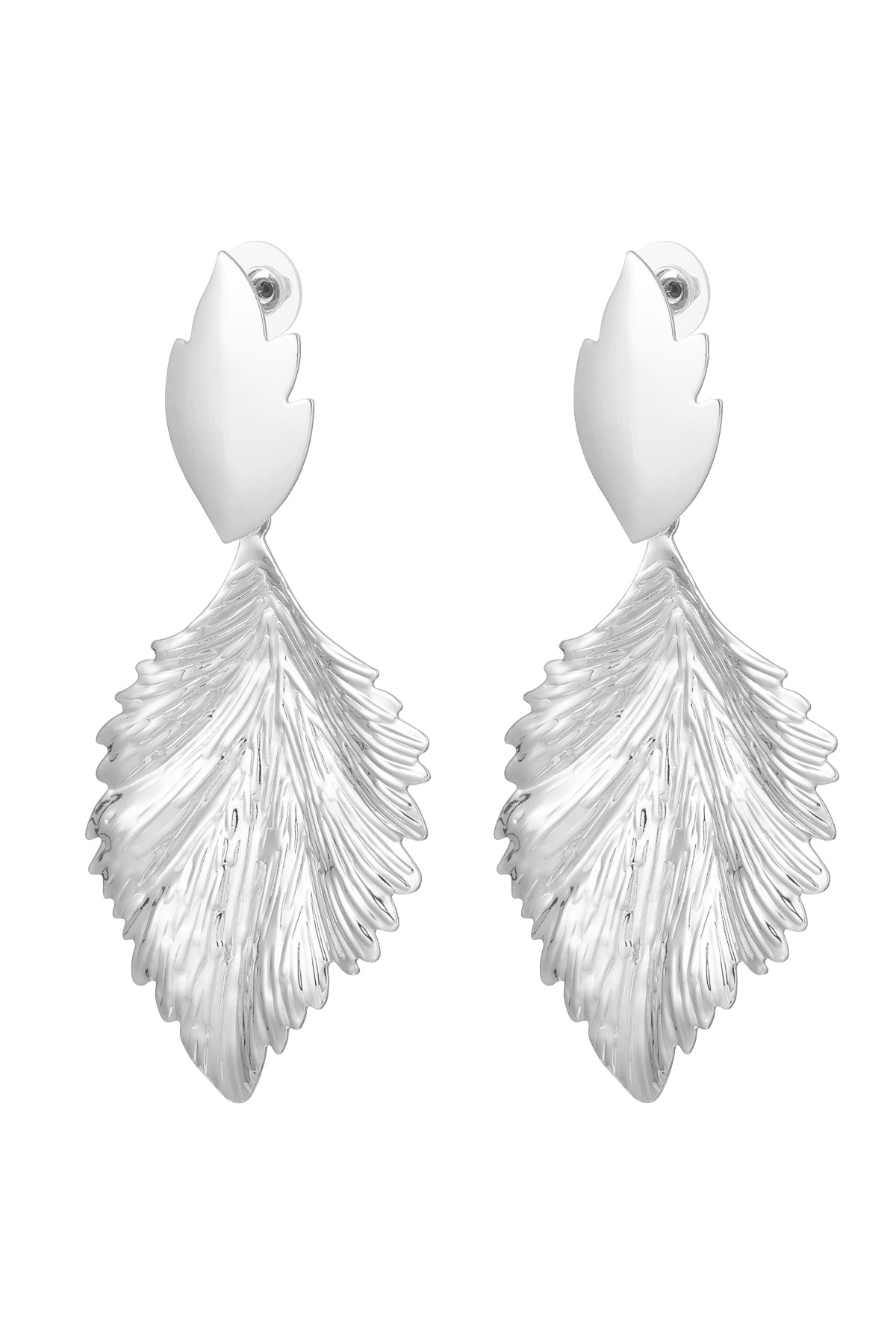 Earrings statement feather - silver color Metal h5 