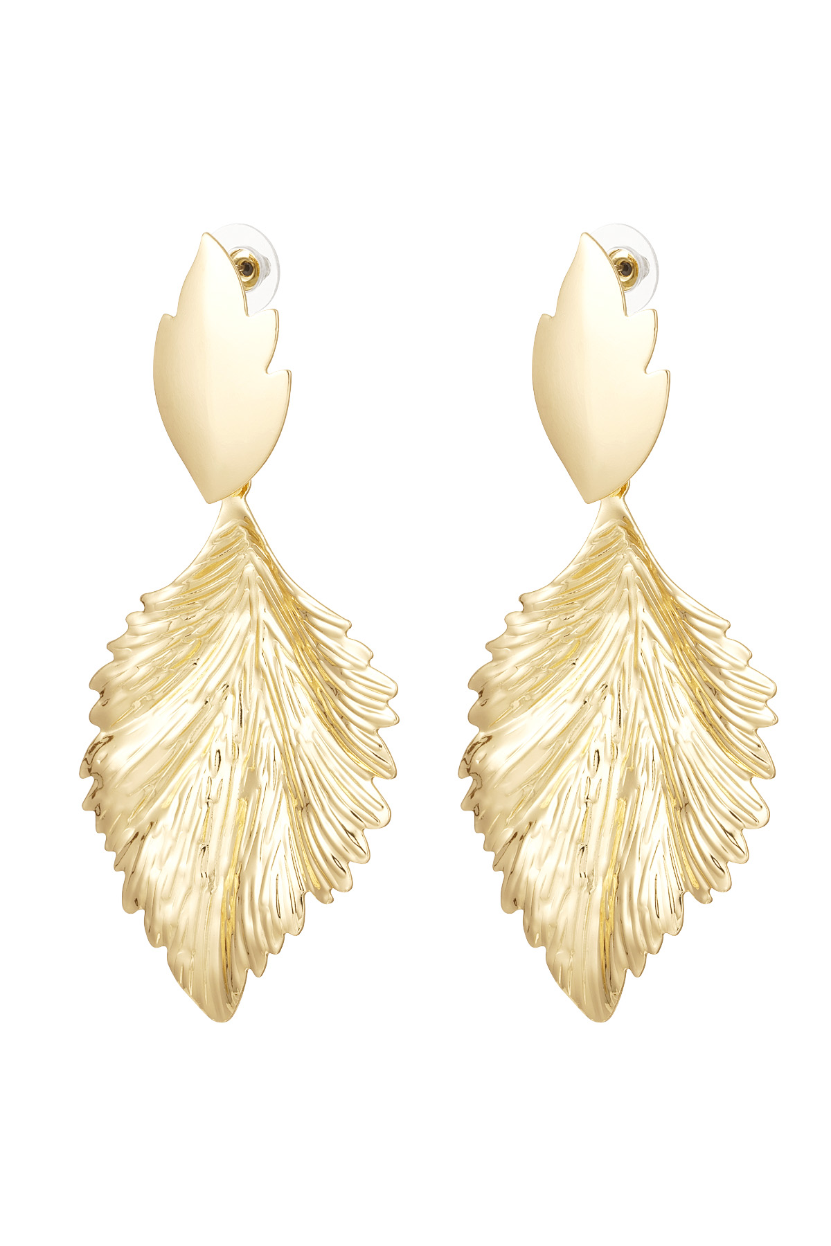 Ohrringe Statement-Feder – goldenes Metall