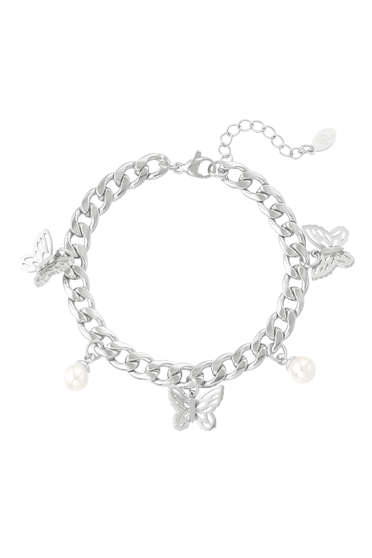 Link bracelet butterflies with pearl - Silver Color color 