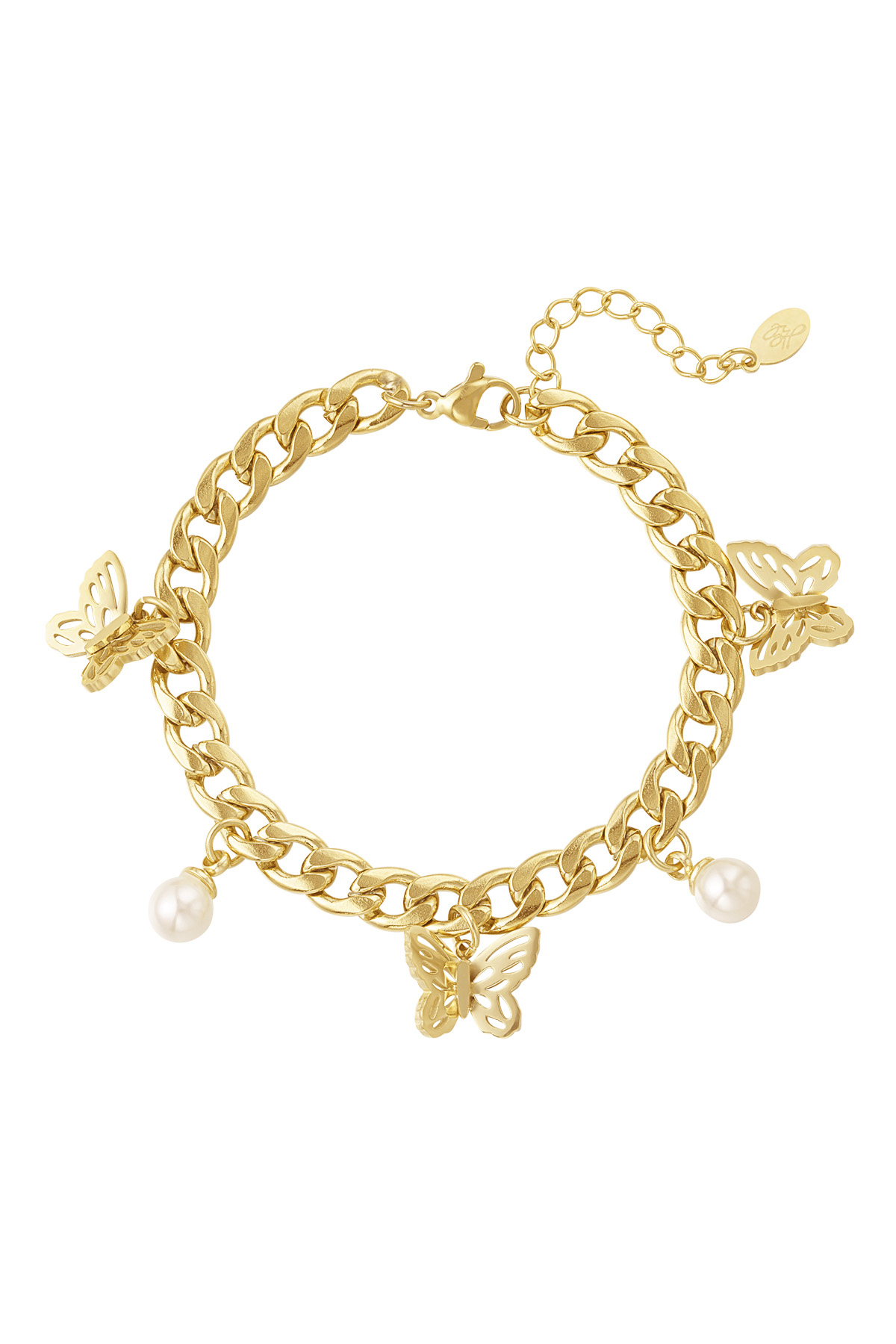 Gliederarmband Schmetterlinge mit Perlen - Gold h5 