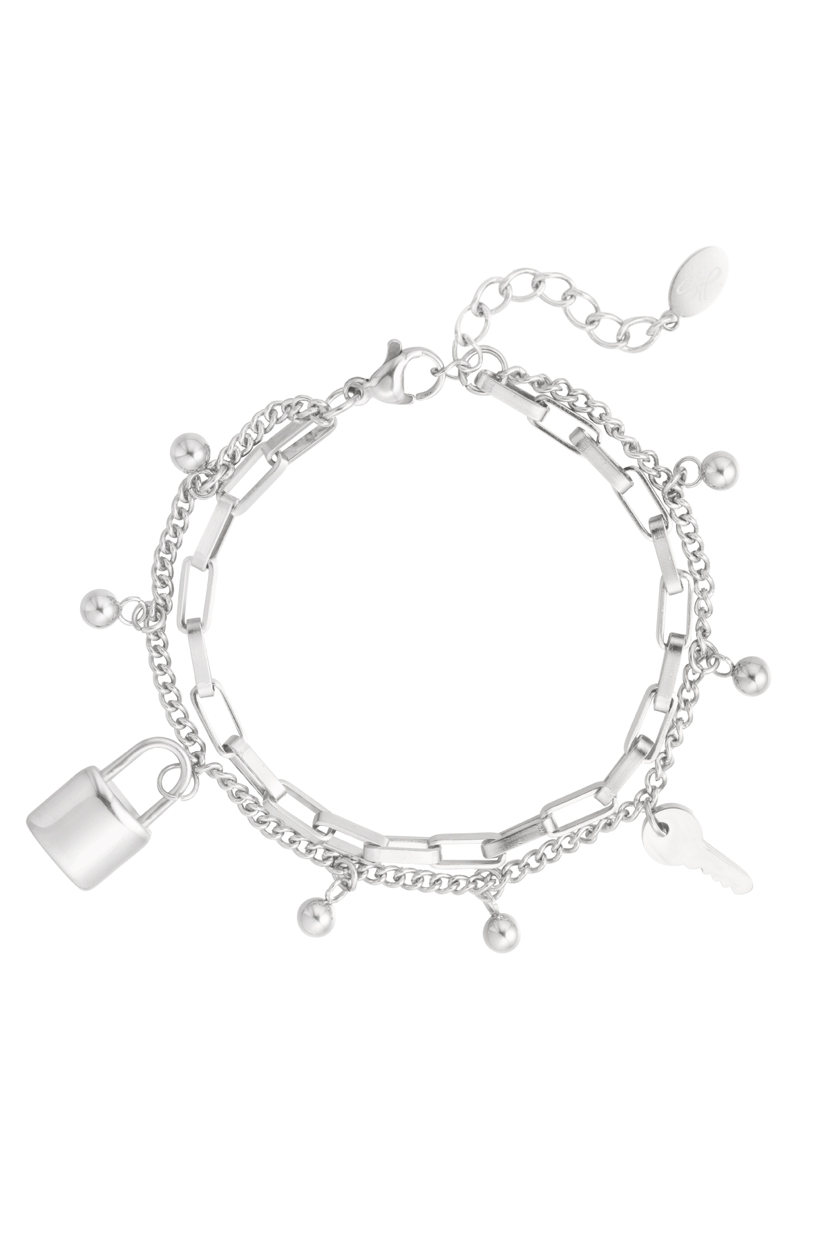 Dubbele armband met bedels en balletjes - Zilver kleur h5 