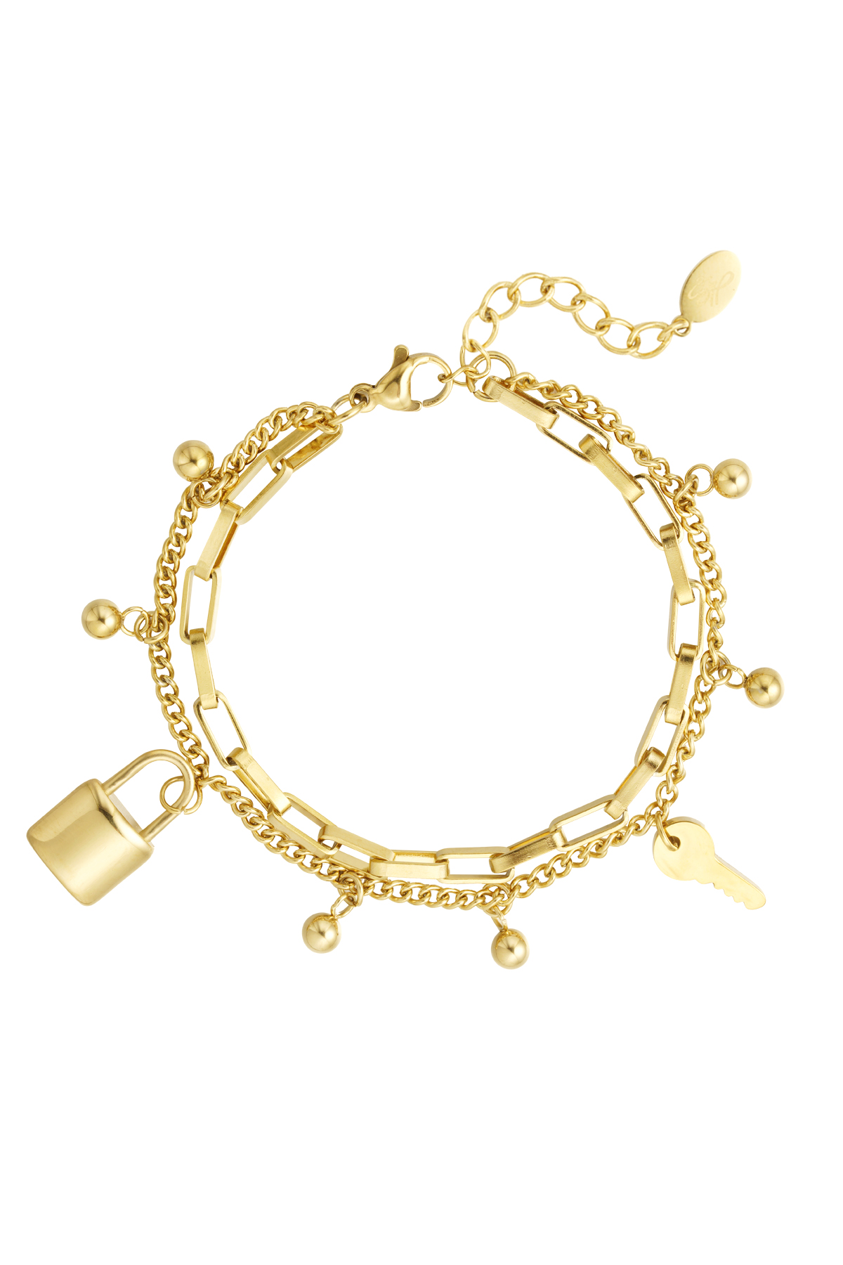 Bracelet double avec breloques et boules - or