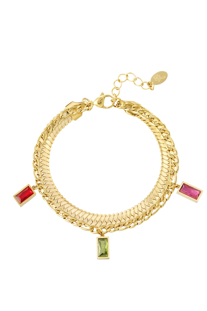 Bracelet double pierres colorées - or 