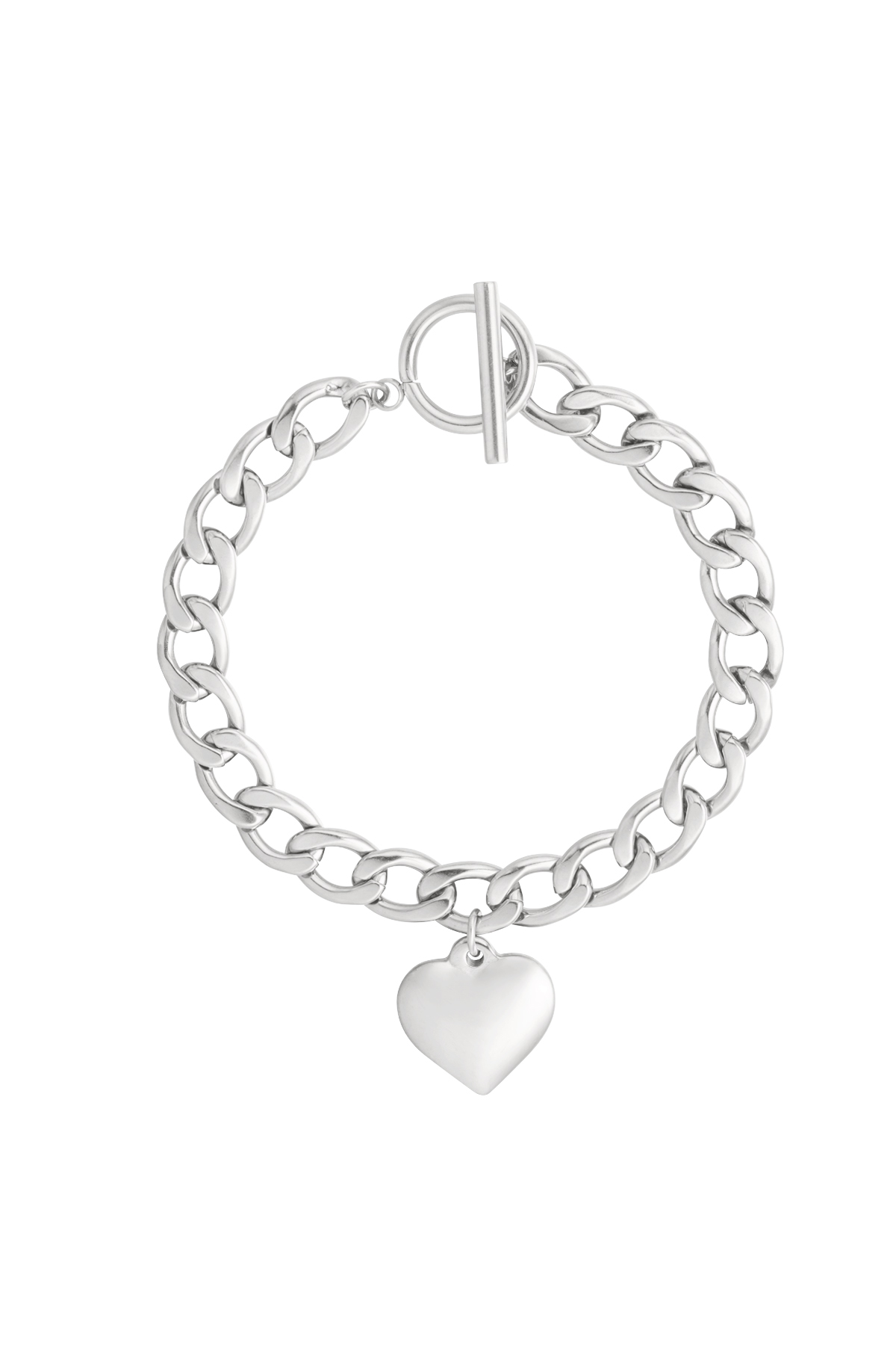 Bracelet gros maillons avec coeur - Couleur argent 2