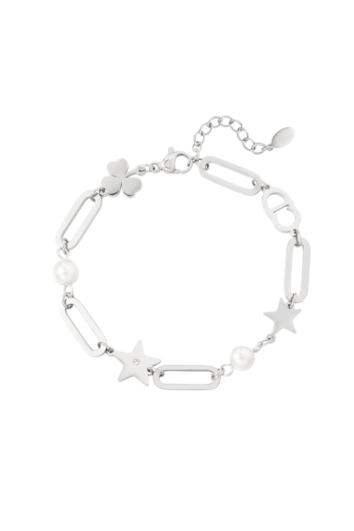 Link bracelet with charms and pearls - silver 
