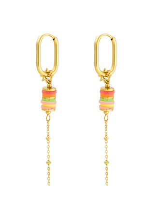 Earrings colorful beads with chain - gold h5 