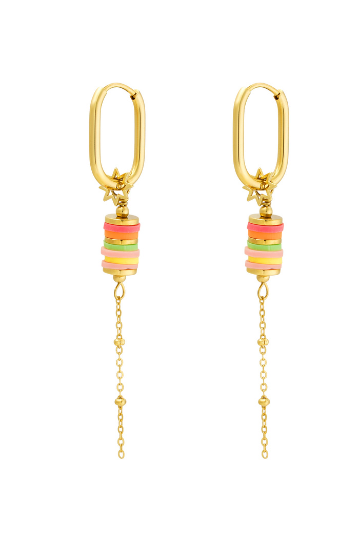 Earrings colorful beads with chain - gold 